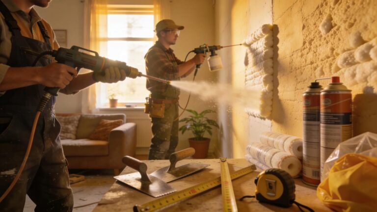 Energy-efficient home retrofitting wall insulation with spray foam application