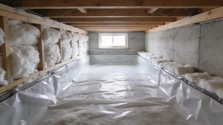 A well-insulated crawl space demonstrating effective insulation and encapsulation for moisture control
