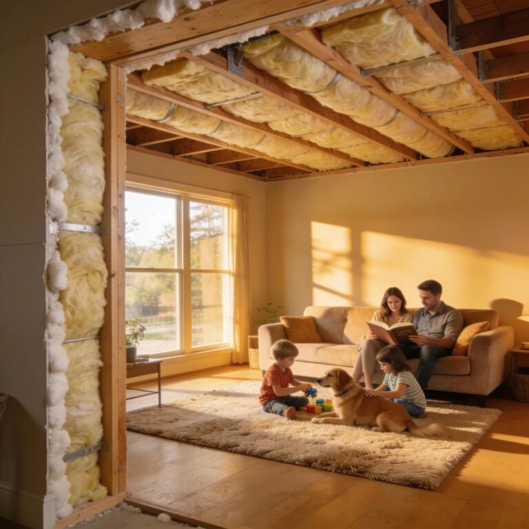 A cozy living room showcasing various insulation materials symbolizing energy efficiency and comfort in residential spaces.
