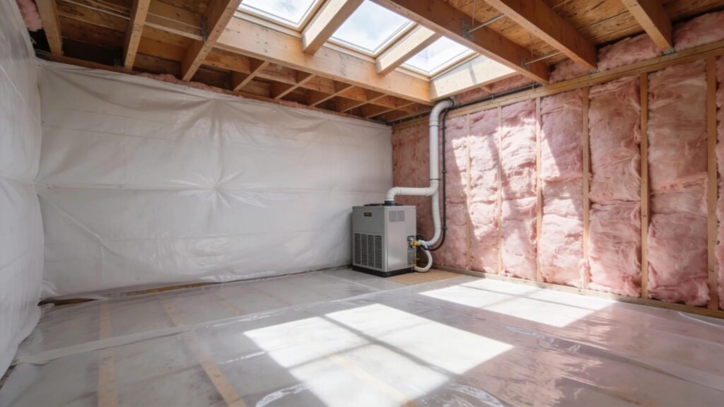 Clean crawlspace featuring effective vapor barrier installation for moisture control
