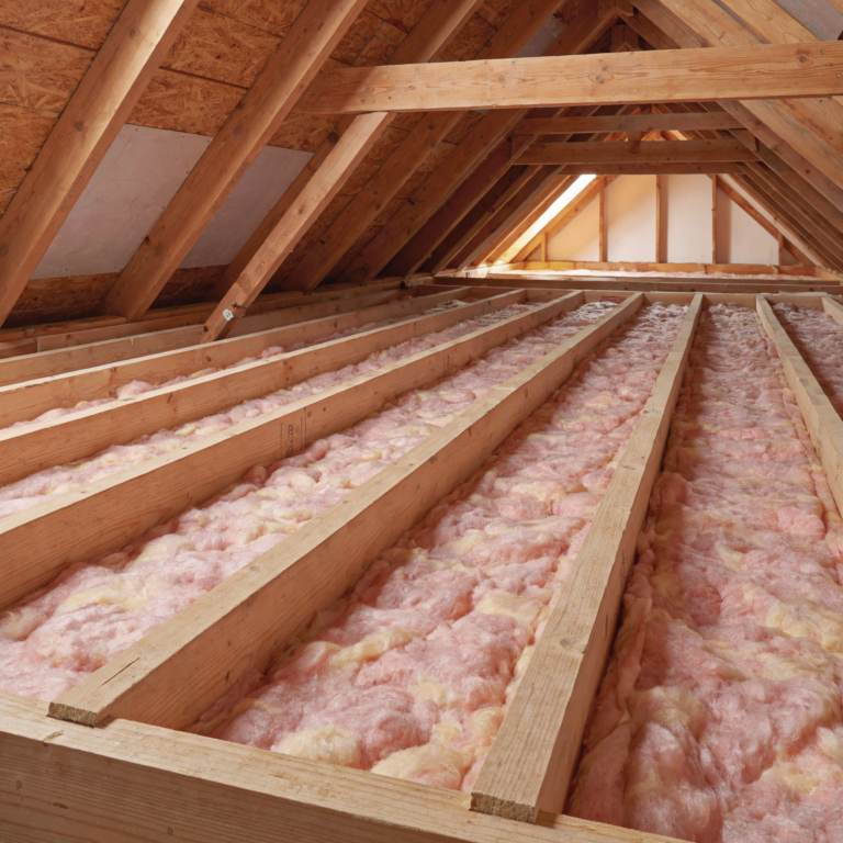Batt and roll insulation in attic framing, Manatee County insulation services.