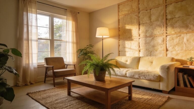 Cozy interior of an energy-efficient home showcasing well-insulated walls and a warm atmosphere