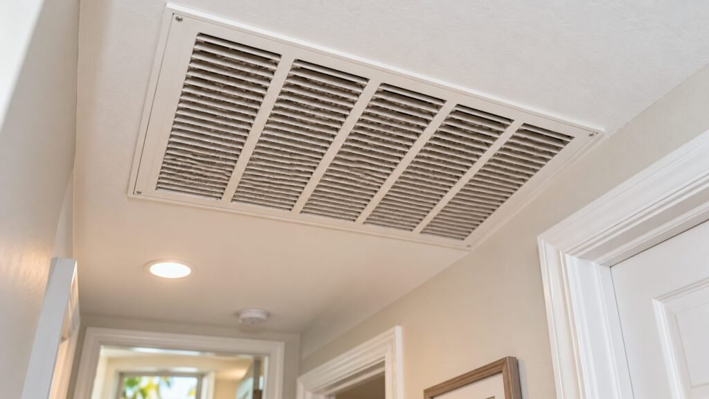 Return air grille in a hallway ceiling of a Florida home