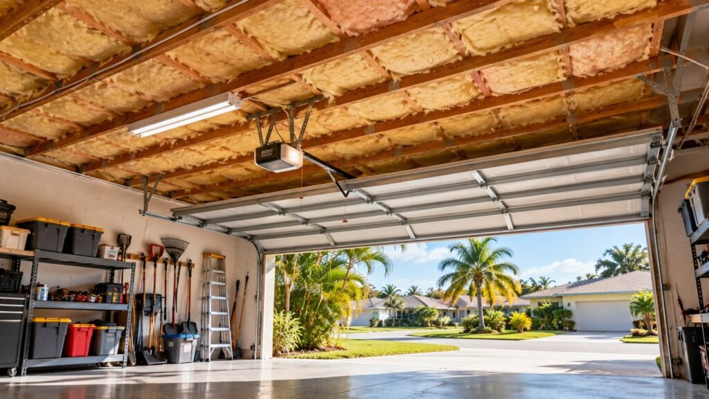 Florida garage ceiling insulated with fiberglass batts