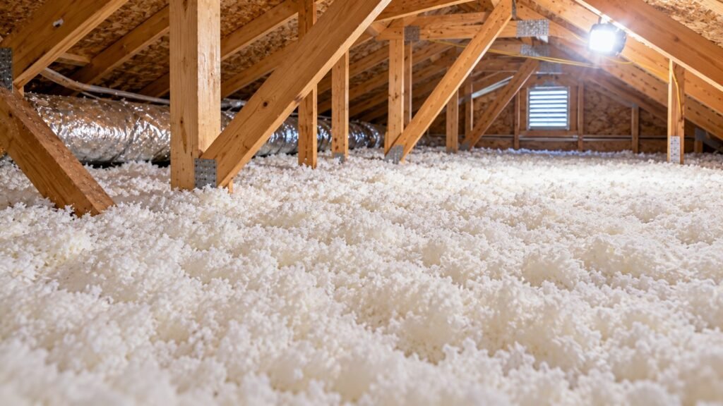 Clean, fresh blown-in insulation after old insulation was removed